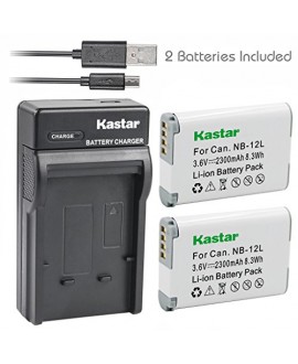 Kastar Battery (X2) & Slim USB Charger for Canon NB-12L, NB12L, CB-2LG and Canon PowerShot G1 X Mark II, Canon PowerShot N100, Canon VIXIA mini X, LEGRIA mini X Digital Camera