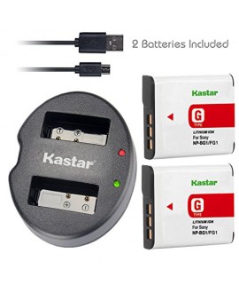 Kastar Battery (X2) & Dual USB Charger for Sony NP-BG1 NPBG1 NP-FG1 NPFG1 and Cyber-shot DSC-W120 W150 W220 DSC-H3 H7 H9 H10 H20 DSC-H50 DSC-H55 DSC-H70 DSC-HX5V DSC-HX7V DSC-HX9V DSC-HX10V DSC-HX30V