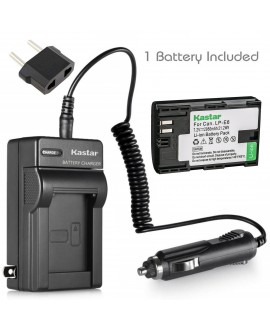 Kastar Battery (1-Pack) and Charger for Canon LP-E6, LC-E6 and EOS 60D, EOS 70D, EOS 80D, EOS 5D II, EOS 5D III, EOS 5DS, EOS 5DS R, EOS 6D, EOS 7D, BG-E14, BG-E13, BG-E11, BG-E9, BG-E7, BG-E6 Grip