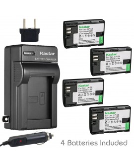 Kastar Battery (4-Pack) and Charger for Canon LP-E6, LC-E6 and EOS 60D, EOS 70D, EOS 5D II, EOS 5D III, EOS 5DS, EOS 5DS R, EOS 6D, EOS 7D Cameras, BG-E14, BG-E13, BG-E11, BG-E9, BG-E7, BG-E6 Grips