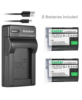 Kastar Battery X2 + Ultra Slim Charger for Nikon EN-EL15 ENEL15 & Nikon 1 V1, D500, D600, D610, D750, D800, D7000, D7100, D800, D800E DSLR Camera, Grip MB-D11, MB-D12, MB-D14, MB-D15, MB-D16