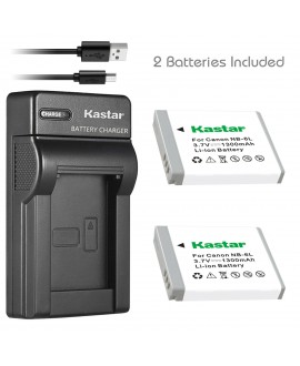 Kastar Battery (X2) & Slim USB Charger for Canon NB-6L and PowerShot SX710 HS SX530 HS SX520 HS SX510 HS SX500 IS SX700SX280 SX260 SX170 SD1300 SD1200 SD980 SD770 SD1300D30 D20 D10 IXUS 85 95 200