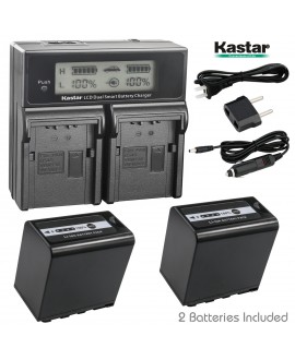 Kastar LCD Fast Charger + Battery 2x for Panasonic AG-VBR89G AG-VBR59 AG-VBR118G AG-BRD50 AG-B23 AG-DVX200 AG-AC8 AG-AC90A AG-DVC30 AG-HPX250 HPX255 AJ-PX230 AJ-PX270 AJ-PX298 AJ-PG50 HC-MDH2 HC-X1000