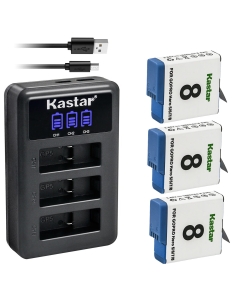 Kastar 3 Pack Battery and LCD Triple USB Charger Compatible with Gopro Hero 8 Action Camera, Hero 7 HD Black, HERO7 Silver, Hero 7 HD Silver, Hero 6 Action Camera, HERO6 Black, Hero 6 HD Black