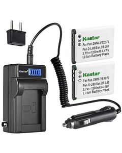 Kastar 2-Pack DB-L80 Battery and LCD AC Charger Compatible with Sanyo Xacti DMX-CG100, DMX-CG100L, DMX-CG100R, DMX-CG100W, Xacti DMX-CS1, DMX-CS1G, DMX-CS1P, DMX-CS1S, Xacti DMX-GH1, DMX-GH1L Cameras
