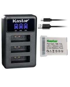 Kastar 1 Pack Battery and LCD Triple USB Charger Compatible with Canon NB-13L NB13L, NB-13LH NB13LH Battery, Canon CB-2LH, CB-2LHE, CB-2LHT Charger, Canon PowerShot G9 X, PowerShot G9 X Mark II Camera