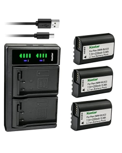 Kastar 3-Pack DMW-BLK22 Battery and LTD2 USB Charger Compatible with Panasonic Lumix S5 II Mirrorless Camera, Panasonic Lumix S5 IIX Mirrorless Camera, Panasonic Lumix G9 II Mirrorless Camera