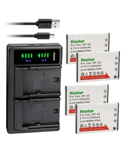 Kastar 4-Pack Battery and LTD2 USB Charger Replacement for Casio NP-20, BC-11L, BC-31L, Exilim EX-Z7, EX-Z8, EX-Z60, EX-Z65, EX-Z70, EX-Z75, EX-Z77 (4.2V, 800mA)