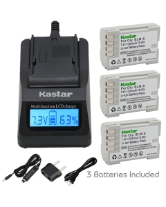 Kastar Ultra Fast Charger(3X faster) Kit and Battery (3-Pack) for Olympus BLM-5, PS-BLM5 work with Olympus C-8080 C-7070 C-5060 E1 E3 E5 E300 E330 E500 E510 E520 Digital Cameras [Over 3x faster than a normal charger with portable USB charge function]