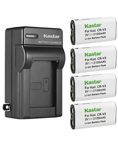 Kastar 4-Pack CR-V3 Battery and AC Wall Charger Replacement for Sanyo Xacti VPC-MZ1, Xacti VPC-MZ2, Vivitar V3315, V3330, V3675, V3695, V3705, V3715, V3730, V3740, V3746, V3755, V3826