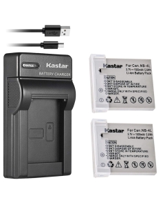 Kastar Battery (X2) & Slim USB Charger for Canon NB-4L, NB4L, CB-2LV and Canon PowerShot SD30 SD40 SD200 SD300 SD400 SD430 SD450 SD600 SD630 SD750 SD1000 SD1100, SD960 is, SD780 is +More