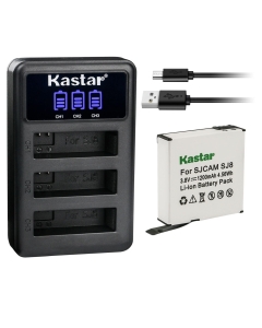 Kastar 1 Pack SJ8 Battery and LCD Triple USB Charger Compatible with SJCAM SJ8 Star, SJCAM SJ8B Battery, SJCAM SJ8 Star 4K Ultra HD Action Camera, SJCAM SJ8 Star Sport Camera