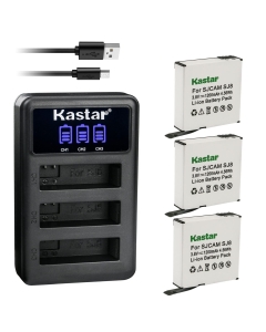 Kastar 3 Pack SJ8 Battery and LCD Triple USB Charger Compatible with SJCAM SJ8 Star, SJCAM SJ8B Battery, SJCAM SJ8 Star 4K Ultra HD Action Camera, SJCAM SJ8 Star Sport Camera