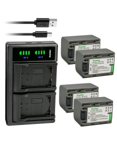 Kastar 4-Pack Battery NP-FP70/FP71 and LTD2 USB Charger Compatible with Sony DCR-SR30 DCR-SR40 DCR-SR50 DCR-SR60 DCR-SR70 DCR-SR80 DCR-SR90 DCR-SR100 HDR-HC3 HDR-HC3E DCR-DVD103 DCR-DVD105 Camera