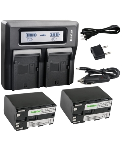 Kastar Fast LCD Charger + 2x Battery for Canon BP-970 BP-945 V420 V500 V520 XF100 XF105 XF200 XF205 XF300 XF305 XH-A1 XH-A1 HDV XH-A1S HD XH-A1sE HDV XH-G1 HDV XH-G1S XH-G1S HD XL-H1A XL-H1S XL-H1S HD