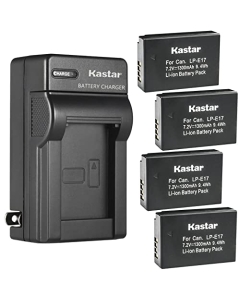 Kastar 4-Pack Battery and AC Wall Charger Replacement for Canon LP-E17 LPE17, 9967B02 Battery, Canon EOS R8, EOS R50, EOS R100 Mirrorless Camera, Canon BG-E18, BG-E18 IR Battery Grip