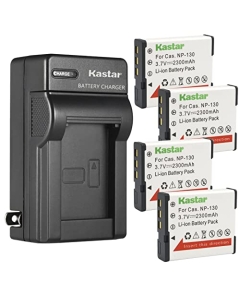 Kastar 4-Pack Battery and AC Wall Charger Replacement for Casio Exilim EX-FC400S, Exilim EX-ZR100 EX-ZR100BK EX-ZR100WE, Exilim EX-ZR200 EX-ZR200BE EX-ZR200BK EX-ZR200RD EX-ZR200WE, Exilim EX-ZR300