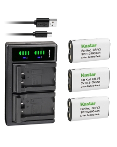 Kastar 3-Pack CR-V3 Battery and LTD2 USB Charger Replacement for Olympus C-21, C-2100, C-2100UZ, C-211, C-211Z, C-220, C-3000, C-3000Z, C-3020, C-3020Z, C-3030, C-3030Z, C-3040, C-3040Z, C-310, C-350