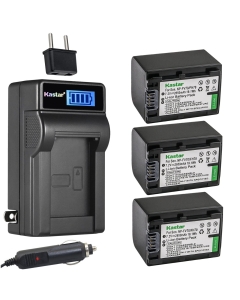 Kastar 3-Pack NP-FV70 Battery and LCD AC Charger Compatible with Sony HDR-PJ650, HDR-PJ670, HDR-PJ710, HDR-PJ740, HDR-PJ760, HDR-PJ780, HDR-PJ790, HDR-PJ810, HDR-PJ820, HDR-PJ820E, HDR-TD10, HDR-TD20