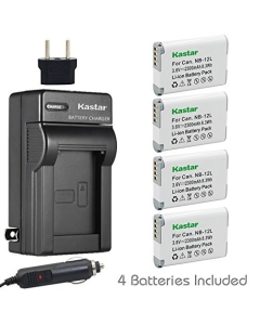 [Fully Decoded] Kastar Battery (4-Pack) and Charger Kit for Canon NB-12L Work for Canon PowerShot G1 X Mark II, Canon PowerShot N100, Canon VIXIA Mini X (LEGRIA Mini X) Digital Cameras