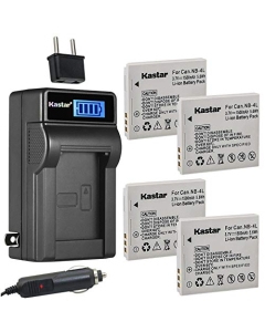 Kastar 4-Pack NB-4L Battery and LCD AC Charger Compatible with Canon PowerShot ELPH 330 HS, VIXIA Mini, IXY Digital 10, IXY Digital 40, IXY Digital 45, IXY Digital 50, IXY Digital 55, IXY Digital 60