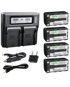 Kastar Battery 4 Pack and LCD Dual Fast Charger for Topcon BT-60Q BT-61Q BT-62Q BT-65Q BT-66Q GMS-2 Topcon BC-30 BC-30D BT-30 and Topcon Total Stations GTS-900A GPT 9000 GPT-9000A Robotic