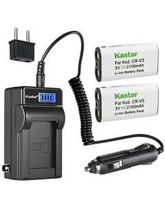 Kastar 2-Pack CR-V3 Battery and LCD AC Charger Compatible with Olympus Brio D100, Brio D150, Brio D230, Brio D370, Brio D380, Brio D390, C-150, C-160, C-170, C-200, C-2020, C-2040 Zoom, C-2040Z Camera
