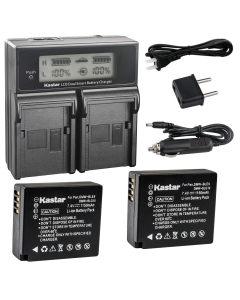 Kastar LCD Dual Fast Charger & 2 x Battery Replacement for Panasonic DMW-BLE9, DMW-BLE9E, DMW-BLE9PP, DMW-BLG10 Work with Panasonic Lumix DMC-GF3, DMC-GF5, DMC-GF6, DMC-GX7, DMC-LX100 Cameras