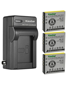 Kastar 3-Pack Battery FNP-50 and AC Wall Charger Replacement for Fujifilm NP-50, NP-50A Battery, BC-50, BC-45W Charger, Kodak KLIC-7004 K7004 Battery, K7700 Charger, SiOnyx Aurora SX-50 Battery