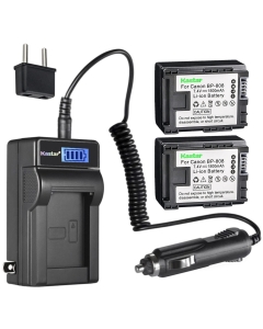 Kastar 2-Pack BP-808 Battery and LCD AC Charger Compatible with Canon VIXIA HF M406, VIXIA HF S10, VIXIA HF S11, VIXIA HF S20, VIXIA HF S21, VIXIA HF S30, VIXIA HF S100, VIXIA HF S200, VIXIA HF10