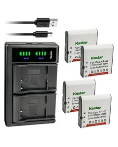 Kastar 4-Pack NP-40 Battery and LTD2 USB Charger Replacement for Minolta MN4K100Z 4K Ultra HD, Minolta MN4K30NV 4K Ultra HD / 30 MP, Minolta MN100HDZ 1080P HD Camcorder w/10x Optical Zoom Camcorder