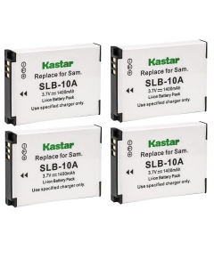 Kastar 4-Pack SLB-10A Battery Replacement for Samsung WB800F, WB850F, WB1000, WB1100F, WB2100, ES50, ES55, ES60, EX2F, HMX-U10, HMX-U20, HZ10W, HZ15W, IT100, L100, L110, L200, L210, L310W, M100 Camera
