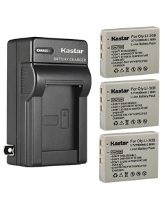 Kastar 3-Pack Battery and AC Wall Charger Replacement for Olympus Li-30B Li30B Battery, Li-30C Li30C Charger, Stylus Verve Digital, Stylus Verve Digital S, µ-Mini Digital, µ-Mini Digital S Cameras