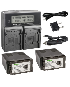Kastar LCD Dual Smart Fast Charger & 2 x Battery for Panasonic VW-VBG6 VWVBG6 VBG6 Li-Ion Camcorder Battery and Panasonic AG-AC160A, AG-AC7, AG-AC130A, AG-AC160A, AG-HMC40, AG-HMC70, AG-HMC150