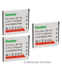 Kastar Battery (3-Pack) for Cas NP-60 NP60 CNP60 and Cas Exilim EX-FS10 EX-S10 EX-S12 EX-Z9 EX-Z19 EX-Z20 EX-Z21 EX-Z25 EX-Z29 EX-Z80 EX-Z85 EX-Z90 Digital Cameras