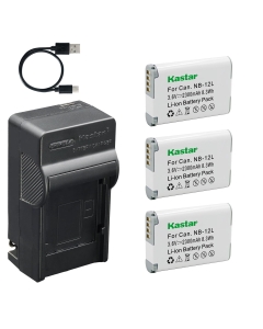 Kastar 3-Pack Battery and AC & USB-C Charger, Compatible with NB-12L NB-12LH Camera, for Canon PowerShot G1 X Mark II N100 and VIXIA mini X LEGRIA mini X Digital Camera