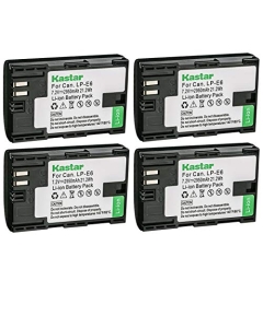 Kastar 4-Pack LP-E6 Battery Replacement for Canon LP-E6, LP-E6N, LP-E6N Pro, LP-E6NH Battery, LC-E6, LC-E6E Charger, Canon BG-E6, BG-E9, BG-E11, BG-E13, BG-E14, BG-E16, BG-E20, BG-E21, BG-E22 Grip