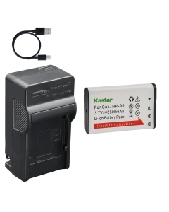 Kastar 1-Pack Battery and AC & USB-C Charger, Compatible with Casio NP-90 NP-90DBA, for Exilim EX-FH100 EX-H10 EX-H15 EX-H20 EX-H20G Digital Cameras
