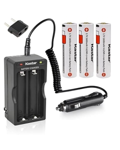 Kastar 3Pack Battery + Travel Charger Replacement for ProTac HL USB, ProTac HL-X USB, ProTac HL USB Headlamp, Siege X USB, ProTac 2L-X USB, and Vantage 180 X USB