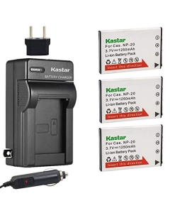 Kastar 3X Battery + Charger for Cas NP-20 Exilim EX-M1 EX-M2 EX-M20 EX-S1 EX-S2 EX-S3 EX-S20 EX-S100 EX-S500 EX-S600 EX-S770 EX-S880 EX-Z3 EX-Z6 EX-Z7 EX-Z8 EX-Z11 EX-Z60 EX-Z65 EX-Z70 EX-Z75 EX-Z77