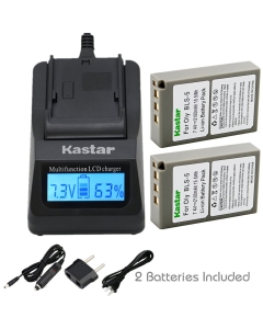 Kastar Ultra Fast Charger(3X faster) Kit and Battery (2-Pack) for Olympus BLS-5, PS-BLS5 work with Olympus OM-D E-400 E-410 E-420 E-450 E-600 E-620 E-P1 E-P2 E-P3 E-PL1 E-PL2 E-PLE15 E-PM1 E-PM2 E-M10 E-PL6 E-PL5 stylus 1 Camera [Over 3x faster than a nor