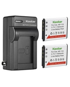 Kastar 2-Pack Battery and AC Wall Charger Replacement for Casio NP-110 NP-160 Battery, Casio Exilim EX-FC200S, Exilim EX-Z2000, Exilim EX-Z2200, Exilim EX-Z2300, Exilim EX-Z3000, Exilim EX-ZR10 Camera