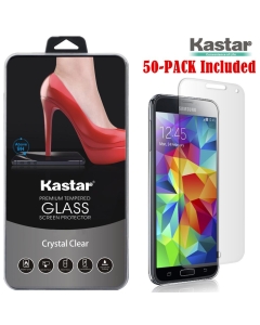 Kastar S5 Screen Protector (50-PACK), Premium Tempered Crystal Clear Glass Screen Protector for Samsung Galaxy S5, SV, i9600, i9700, G900, G900F, G00A, G900T AT&T, T-Mobile, Sprint, Verizon Smartphone