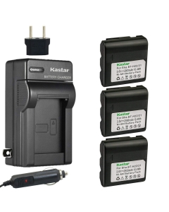 Kastar 3-Pack Battery and AC Charger with Car Adapter Compatible with Sharp VL-E77, VL-E77U, VL-E78, VL-E78U, VL-E79, VL-E89, VL-E96, VL-E96E, VL-E97E, VL-E980E, VL-E98, VL-E98E, VL-E407S, VL-E420H