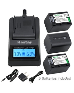 Kastar Fast Charger + NPFH70 Battery (3-Pack) for Sony NP-FH100, FH60, FH70, NP-FH90, TRV and Sony DCR-DVD405 407E 408 410E 450 602E 650E DCR-HC96 DCR-SR85 HDR-HC9 HDR-UX20 HDR-SR12 DCR-SR65E XR500E