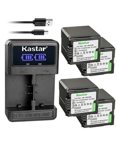 Kastar 4 Pack Battery and LCD Dual USB Charger Compatible with Panasonic HDC-MDH1GK, HDC-SD1, HDC-SD1-S, HDC-SD3, HDC-SD5, HDC-SD5EG-K, HDC-SD5EG-S, HDC-SD5GC-K, HDC-SD5GK, HDC-SD5BNDL, HDC-SD7