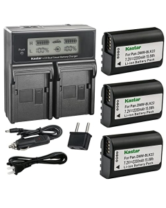 Kastar 3-Pack DMW-BLK22 Battery and AC LCD Dual Fast Charger Compatible with Panasonic Lumix GH5 II Mirrorless Digital Camera, Panasonic Lumix GH6 Mirrorless Digital Camera