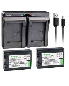 Kastar NPFH50 2X Battery + USB Dual Charger Replacement for Sony NP-FH50 NP-FH40 NP-FH30 NP-FP50 NP-FP51 and Sony A230 A290 A390 DSC-HX1 HX100 HX100V HX200 HX200V HDR-TG1E TG3 TG5 TG7 Camera