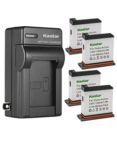 Kastar 4-Pack Battery and AC Wall Charger Replacement for DJI AB1 & DJI OSMO Action Camera, DJI OSMO 4K Waterproof WiFi HDR Video 145° Angle Black, DJI Osmo Action - 4K Action Cam 12MP Digital Camera