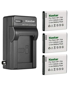 Kastar 3-Pack BP-70A Battery and AC Wall Charger Replacement for Samsung ST66, ST67, ST68, ST70, ST700, ST71, ST72, ST73, ST75, ST76, ST77, ST78, ST79, ST80, ST88, ST89, ST90, ST91, ST93, ST94 Camera
